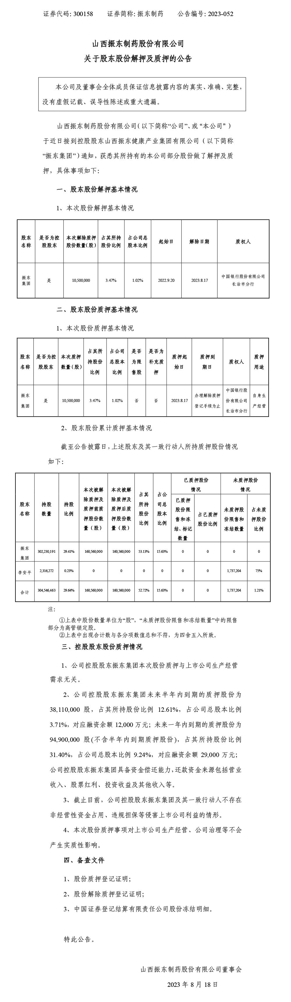 万象城AWC888制药,万象城AWC888,300158,股东股份解押及质押,股东股份